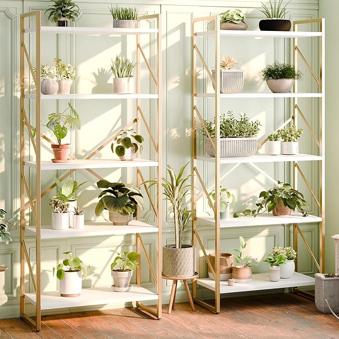Shintenchi 5 Tiers Bookshelf, Classically Tall Bookcase Shelf, Industrial Book