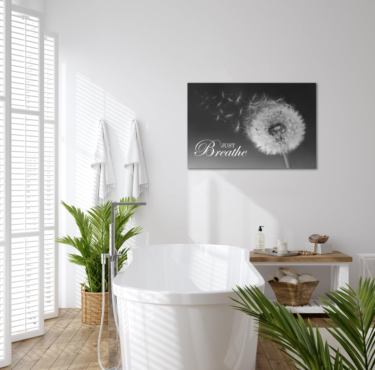 SKASNFAI Just Breathe Wall Art Zen Office Wall Decor Inspirational Yoga Quotes Positive Relax Artwork Picture Black and White Dandelion Posters Print for Meditation Room (12L x 16W)