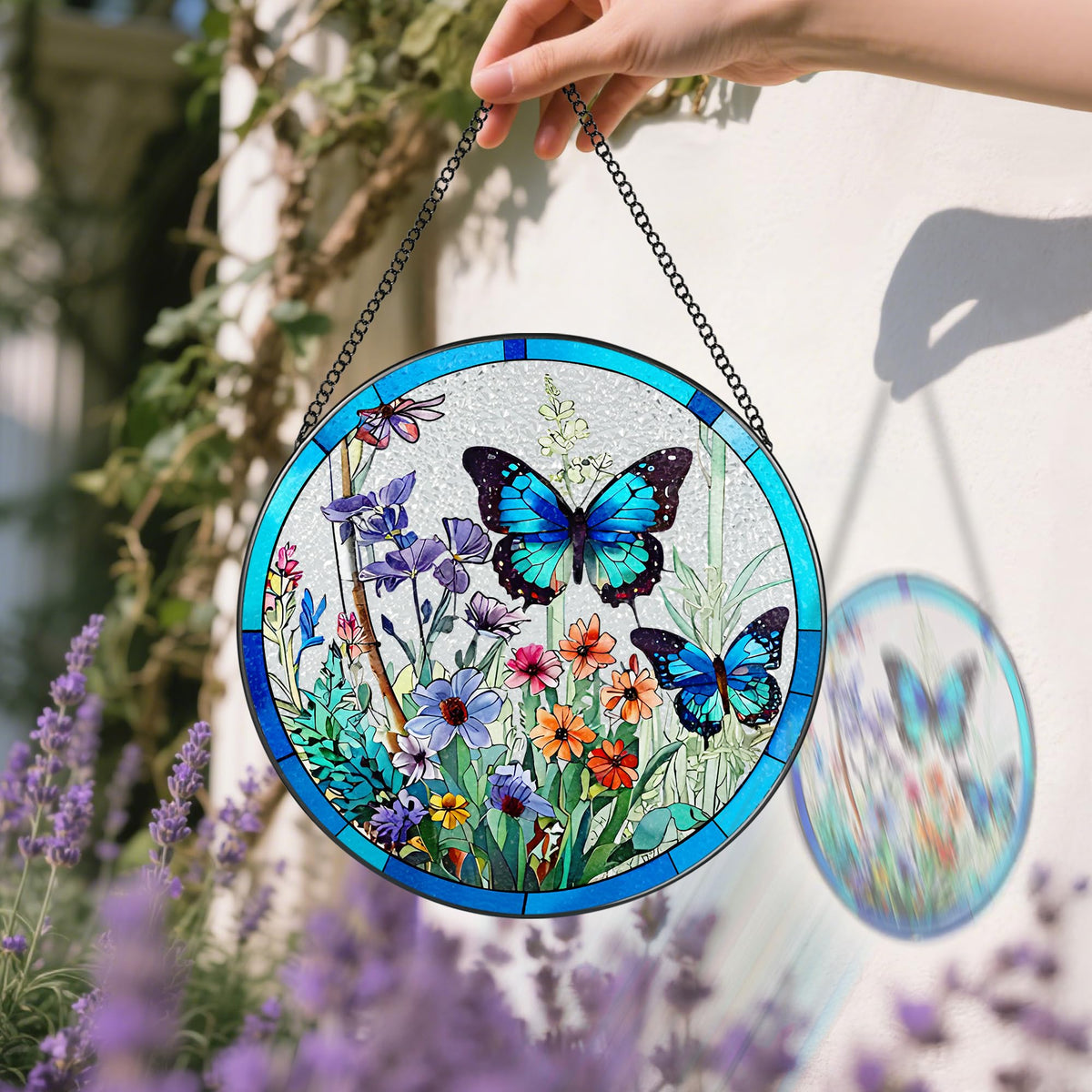Stained Glass Window Hanging, 8 Inch Butterfly Sun Catchers Indoor Window, Suncatchers for Windows Hanging, Home Decoration and Christmas, Festival, Mother's Day, Birthday, Gifts for Women, Mom