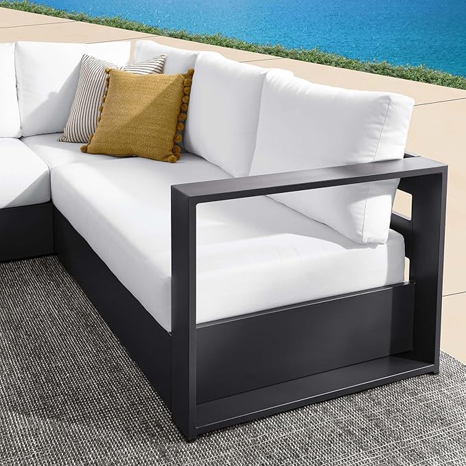 Modway Tahoe Aluminum 3-Piece Outdoor Patio Furniture Gray White, Modular
