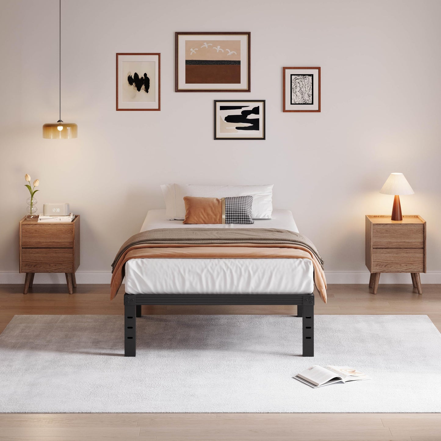 COMASACH Twin XL Bed Frame 18 Inch Tall Metal Steel Slats with Heavy Duty Support for Mattress, No Box Spring Needed,Noise-Free,Easy Assembly