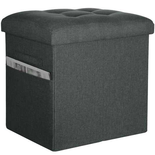 Small Ottoman with Storage, 61L Slim Tall Foldable Ottoman Foot Rest Stool with Thicker Foam Padded Seat. Linen Storage Bench for Bedroom Living Room, 300lbs Weight Support, 17x13x13IN, Gray Black