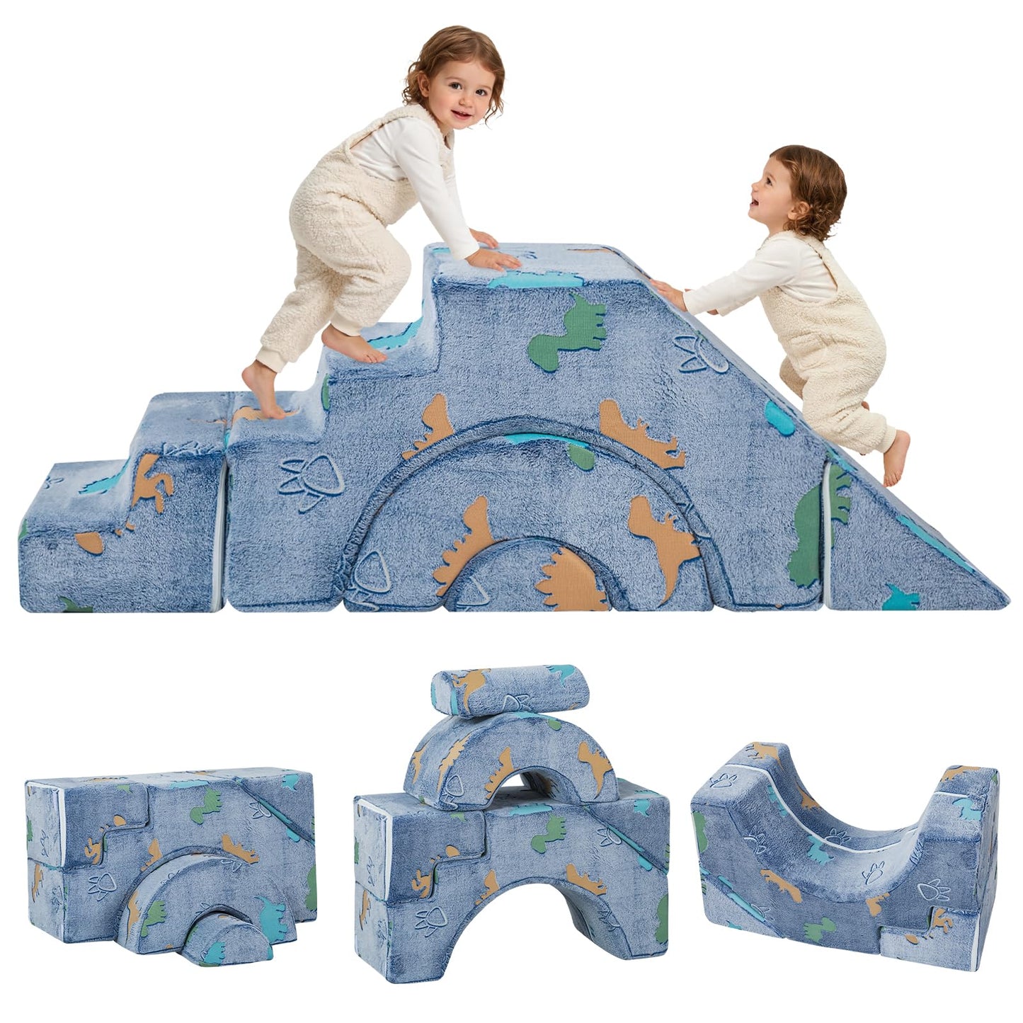 MeMoreCool Foam Climbing Toddler Couch, Modular Kids Sofa with Slide & Stair, Convertible Baby Couch for Playroom, Sectional Furniture for Crawling, Climbing, and Kids’ Play