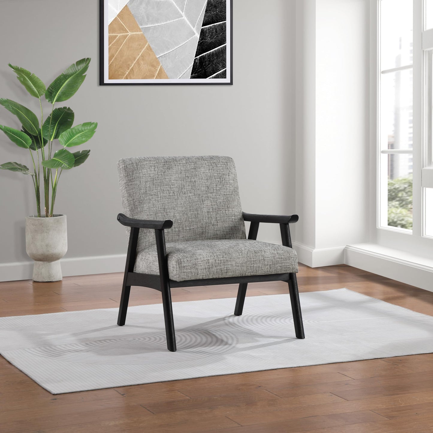 OSP Home Furnishings Weldon Mid-Century Modern Armchair, Graphite Fabric with Black Finished Frame