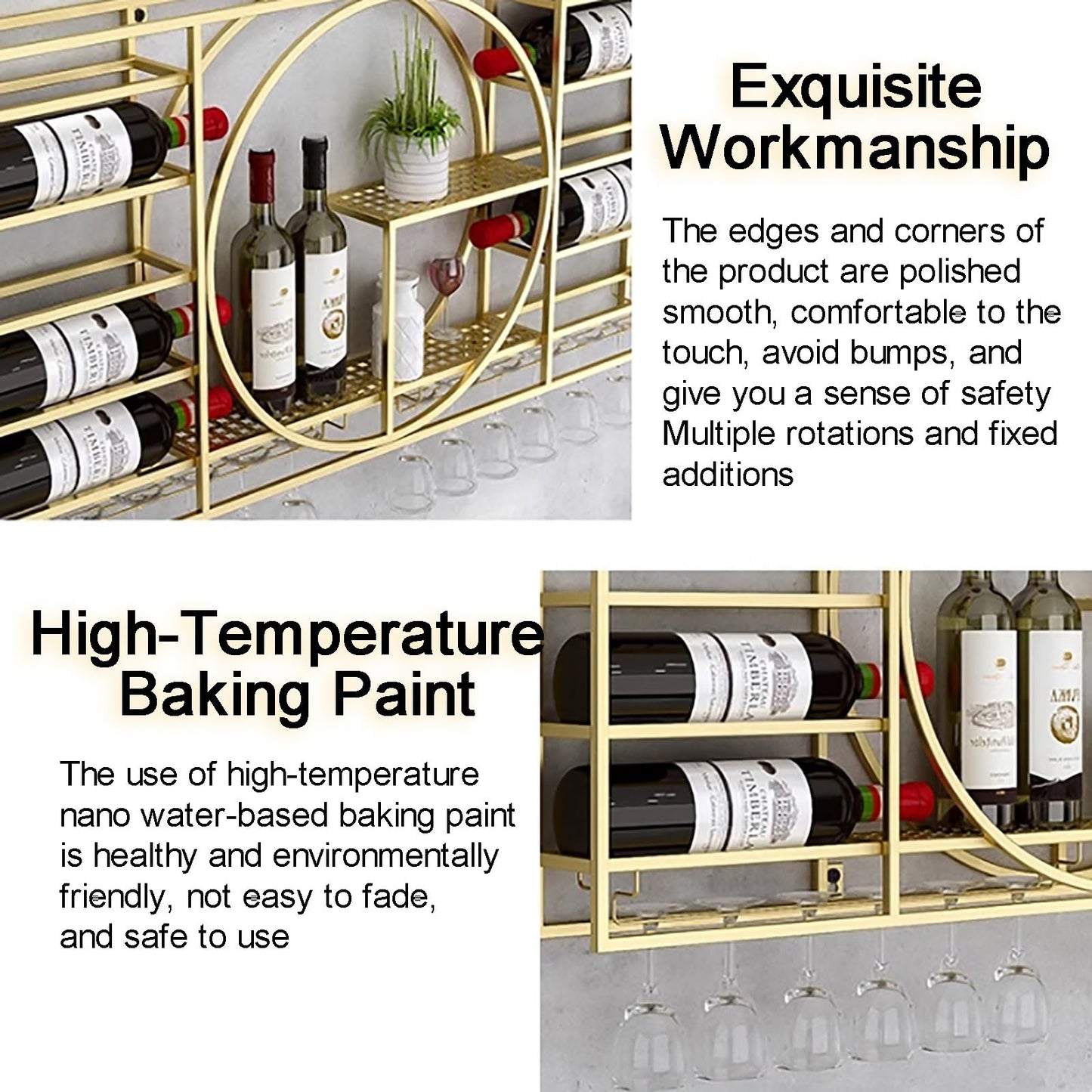 Stylish Industrial Wall Mounted Wine Rack with Floating Shelves & Stemware Hanger - Perfect Wine Storage Solution for Home Bar, Kitchen & Dining Room (Red 47.3"x4.3"x28.3")