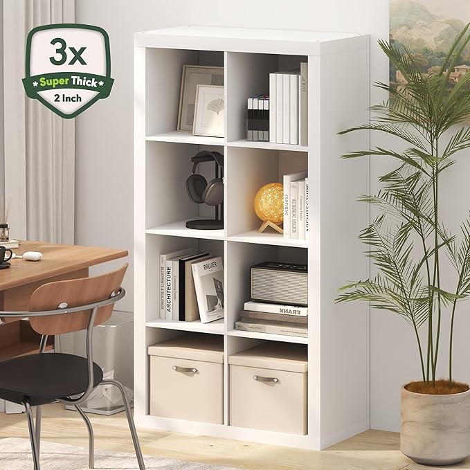 Furinno Cubicle Book Shelf, 8-Cube 2-Inch Super Thick Frame Bookshelf,