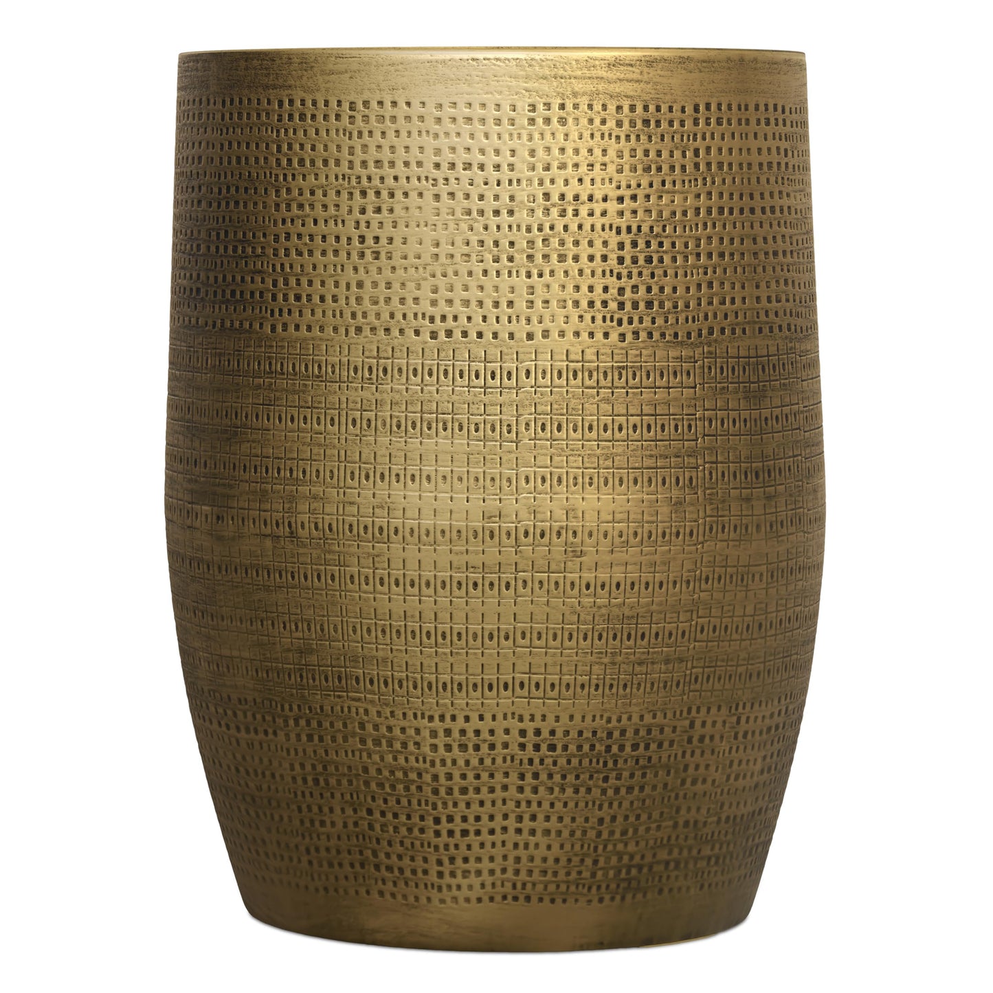 SIMPLIHOME Johnsen Metal Table - 15 inch Wide Solid Iron Round Accent Table in Antique Brass, Boho Side or End Table for Living Room, Bedroom, or Office with Etched Morse Pattern, Assembled