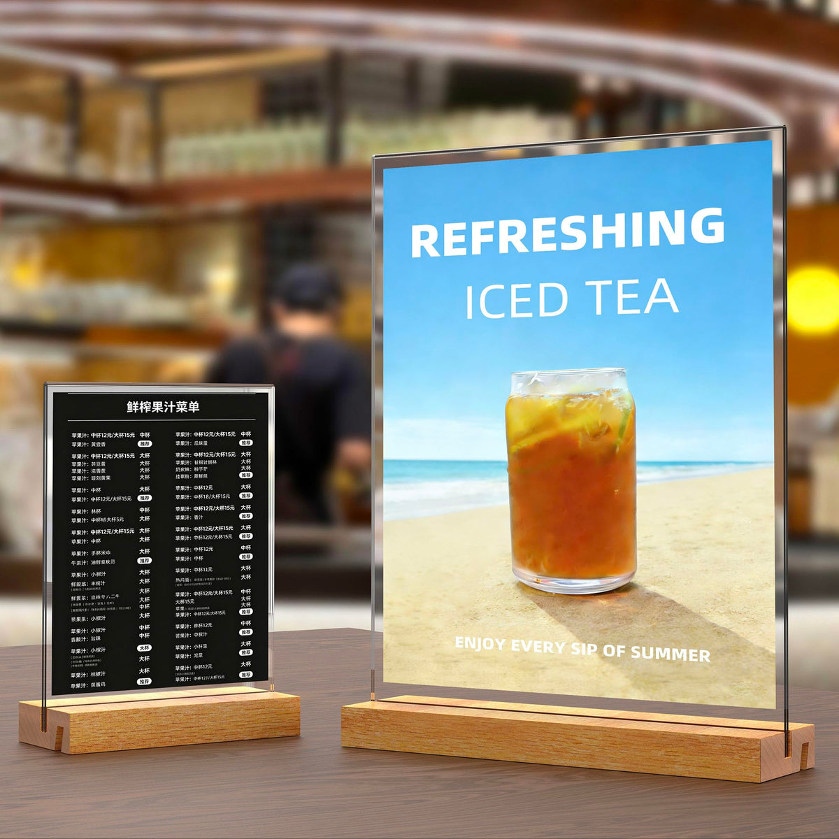 YEEON 8.5x11 Inch Acrylic Sign Holder with Wooden Base, Desktop Display Stand (8.5x11 2Pack)