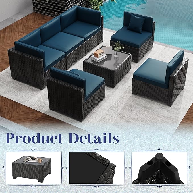 KIGOTY Patio Furniture Set, 14 Pieces Modular Outdoor Sectional Sofa, PE Rattan