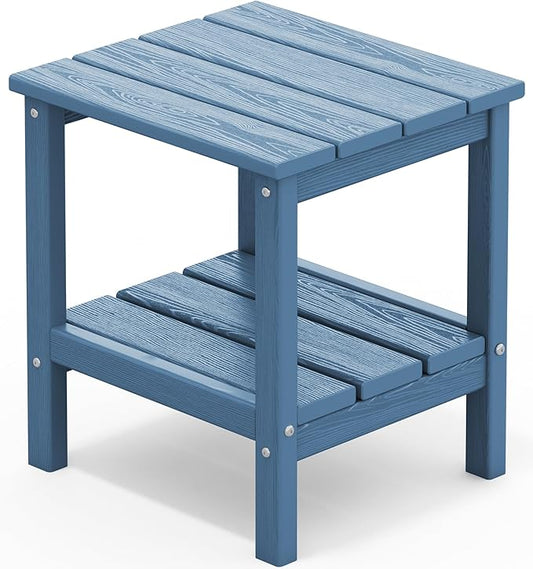 SERWALL 2-Tier HDPE Outdoor Side Table, Weatherproof Rectangular Adirondack