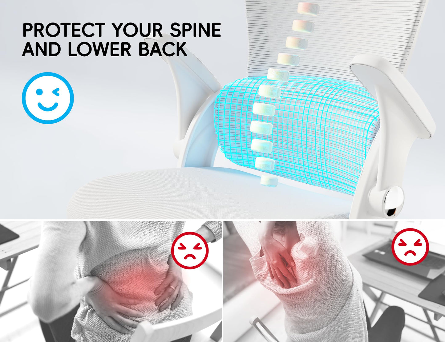 TRALT Office Chair - Ergonomic Office Chair with Back Support, Home Office Desk Chairs, Comfy Desk Chair, Computer Chair, 330lbs Wide Seat Big and Tall Office Chairs for Gamers(White)