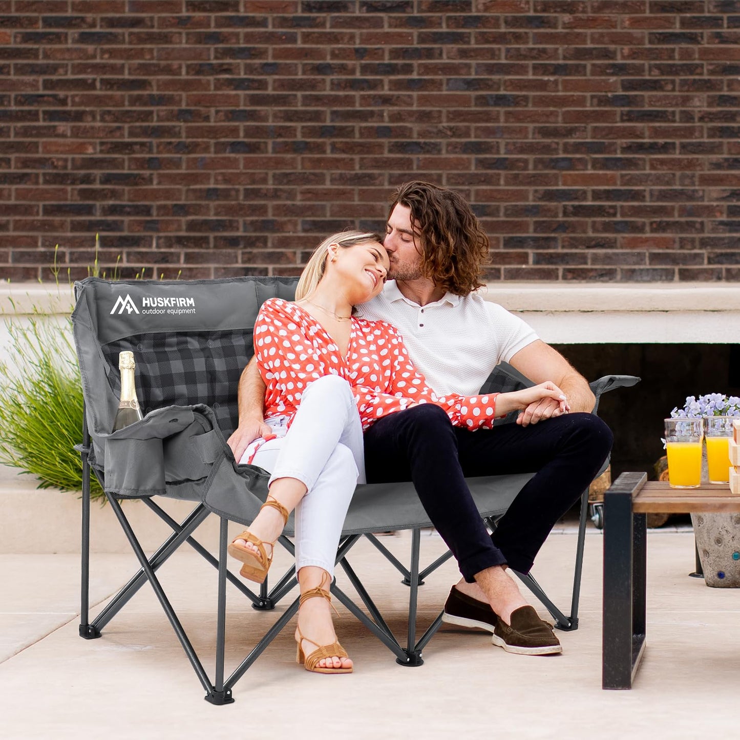 Double Camping Chairs Padded Loveseat Chair for 2 Person - Heavy Duty Oversized Camping Couch for Adults Outdoor Lawn Beach - Portable Folding Sofa with Cup Holders and Carry Bag, Grey