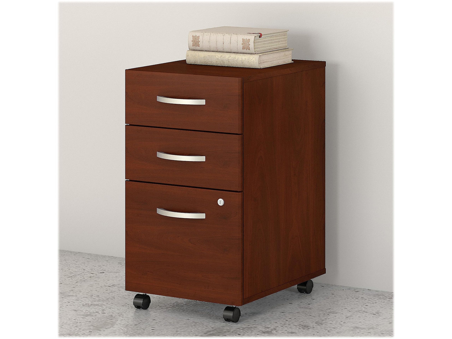 Bush Business Furniture 3 Drawer Mobile File Cabinet - Assembled, Rolling Document Storage for Home or Professional Office, Studio C Collection, Hansen Cherry