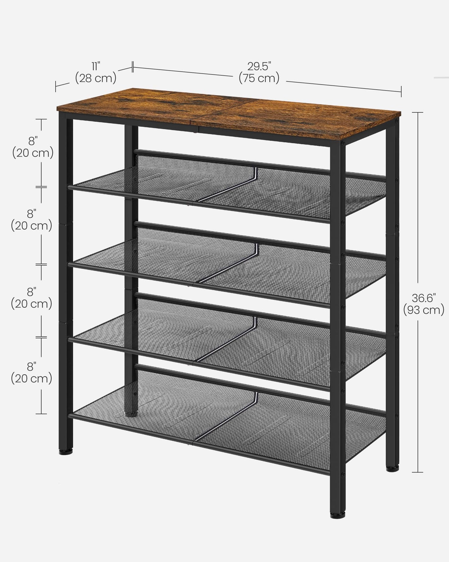 VASAGLE Shoe Rack for Entryway, 5-Tier Shoe Rack Organizer with Storage Shelves and Spacious Top, Freestanding, Adjustable, Industrial, Rustic Brown and Ink Black ULBS038B01