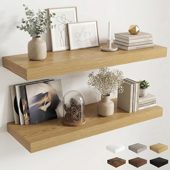 Dreamland Floating Shelves for Wall, 2 Pack Rustic Wooden Wall Shelves