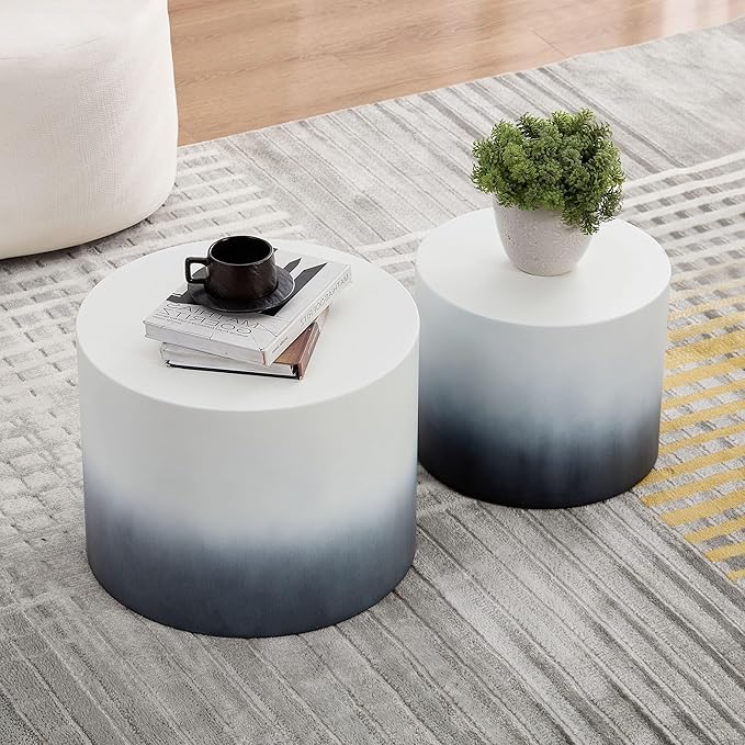 Small Round Coffee Table Nesting End Table Set of 2, MDF Side Circle Accent