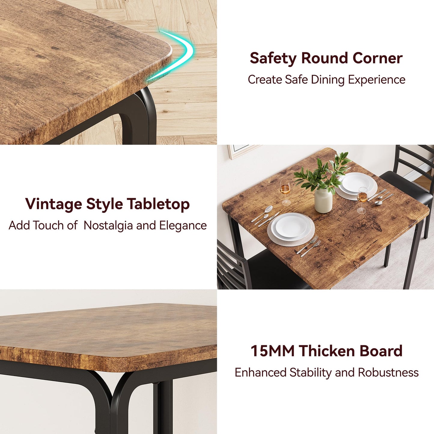 Dining Table for 2, Small Square kitchen Dinner Table Set for 2,Space Saving Wood Modern Dinette With Upholstered,Dining Room Furniture for Breakfast Nook, Apartment,Home Office Small Space,3 Piece