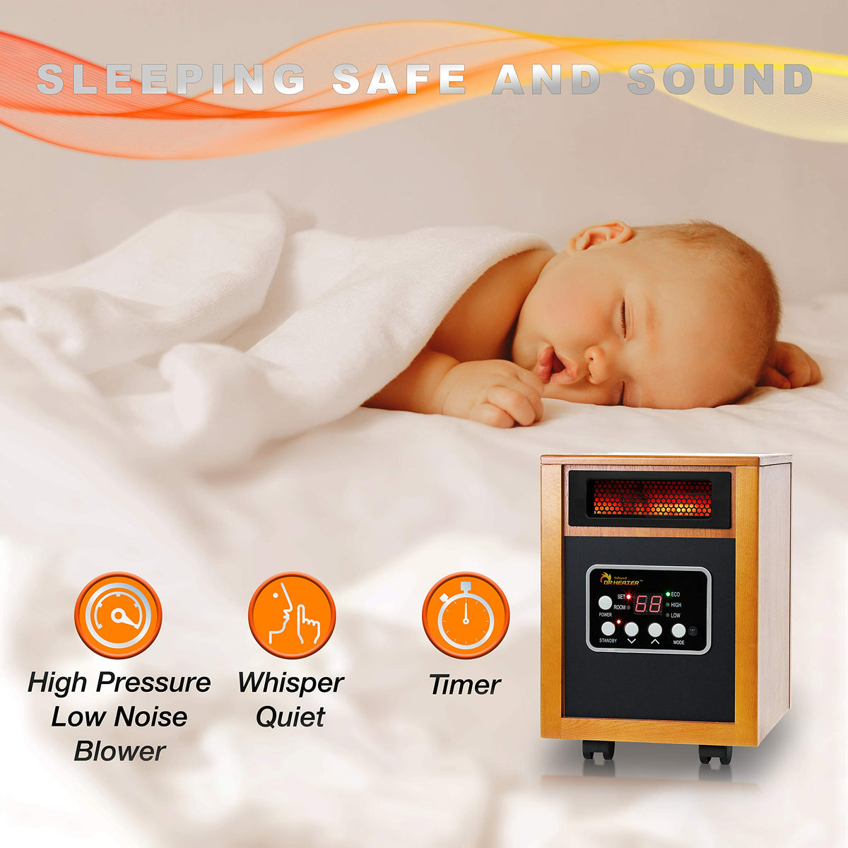 Dr Infrared Heater DR-968 Portable Space Heater, 1500-Watt, Cherry