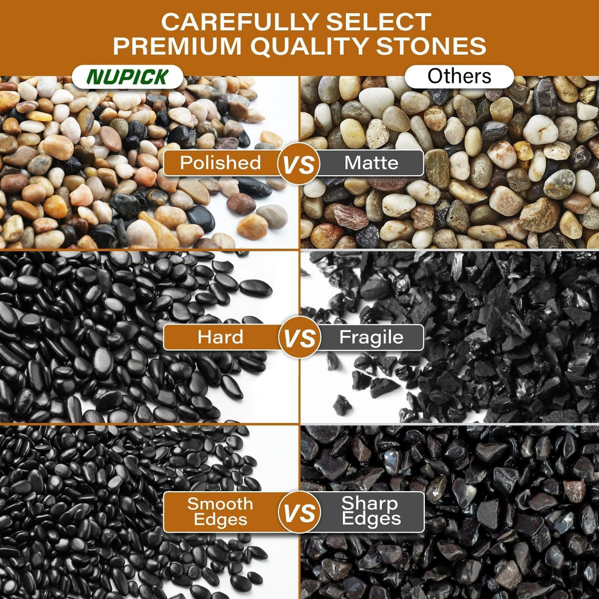 NUPICK 6lb River Rocks for Plants Indoor, 3/8 Inch Mixed Pebbles for Vase Fillers, Decorative Pea Gravel for Fish Tank, Natural Polished Stones for Succulent, Bonsai, Landscaping, Bird Baths