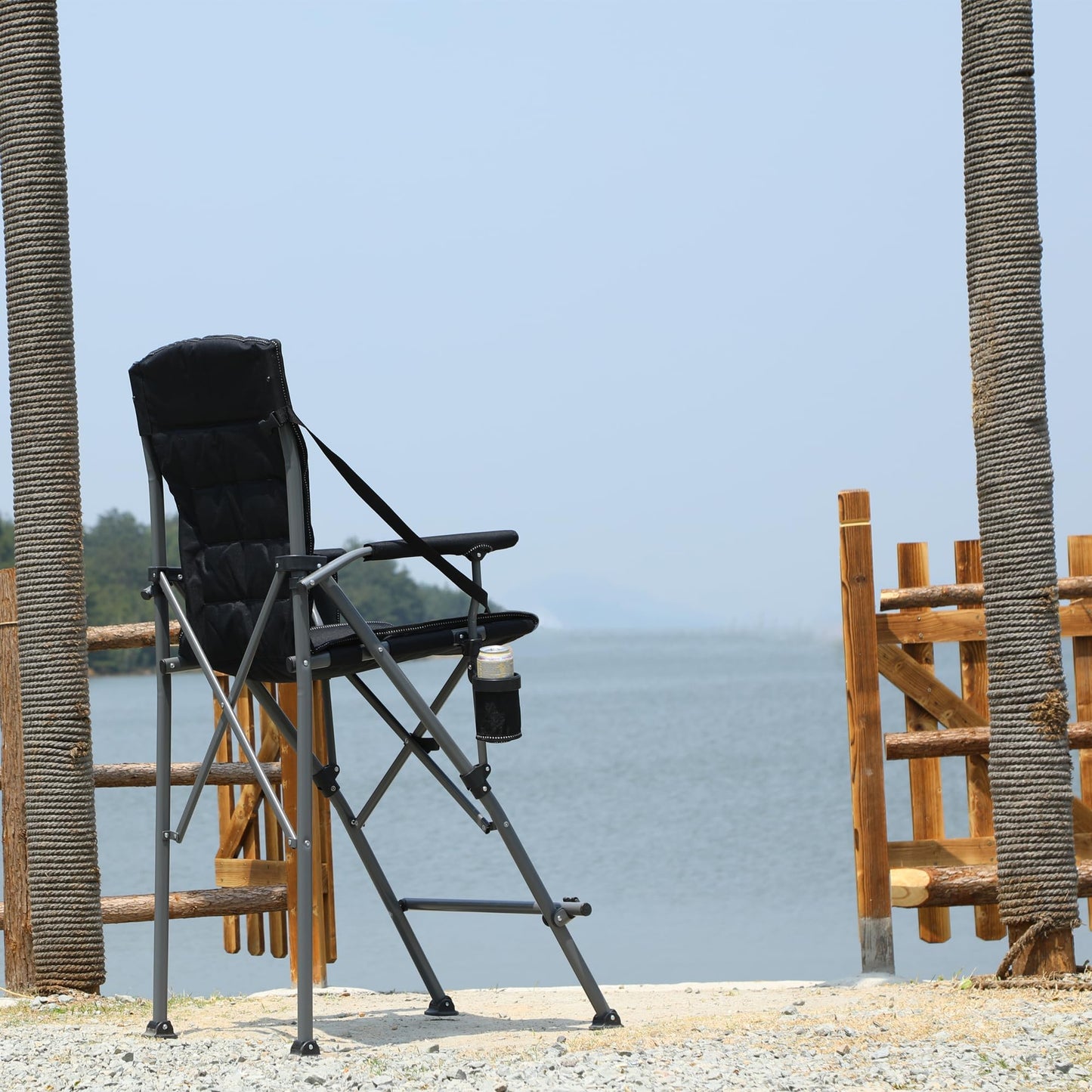 Stonehomy Extra Tall Folding Chairs for Adults 2 Pack, Portable Bar Height Foldable Director Chairs for Camping Outside, Comfortable with Makeup PocketHigh Back and Footrest, Blue and Black