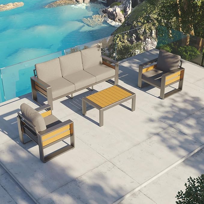 Aoxun Aluminum Patio Furniture Set, 5 Seats Luxury Metal Patio Conversation Sets
