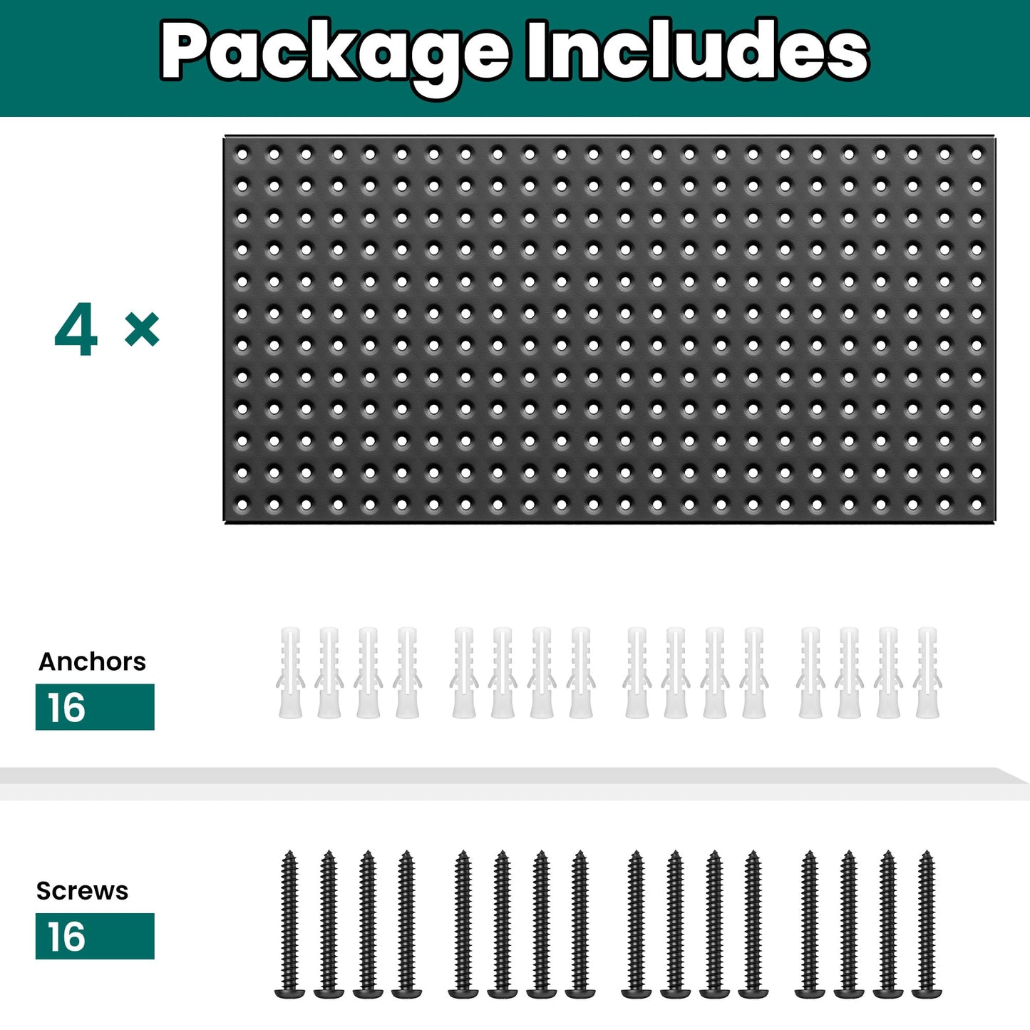 EVERHANGER Metal Pegboard Panels 24" x 12", Heavy Duty Steel Peg Boards for Garage, Pegboard Wall Organizer for Tool Storage and Organization, Black, 4 Pack
