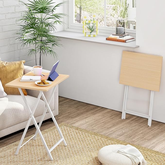 HOOBRO Folding TV Tray Tables, Industrial Snack Tables