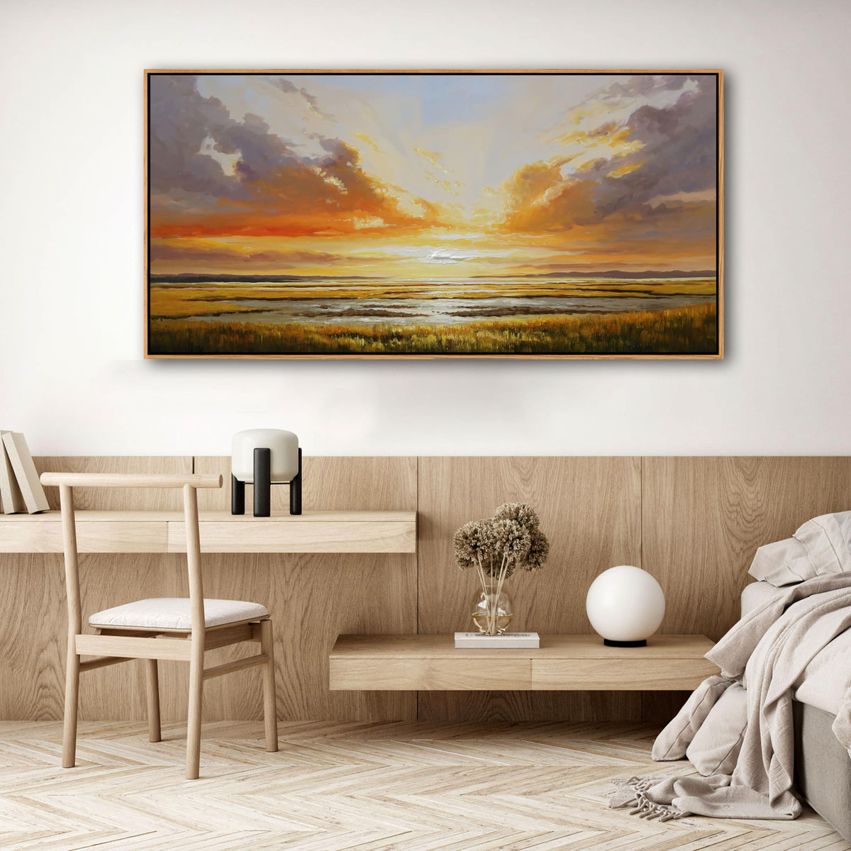 KLAKLA Beach Wall Art Sunset Coastal Abstract Landscape Pictures Wall Decor for Living Room Canvas Ocean Seascape Poster Nature Painting Print Bedroom Office Home Decoration 24x48 Inches