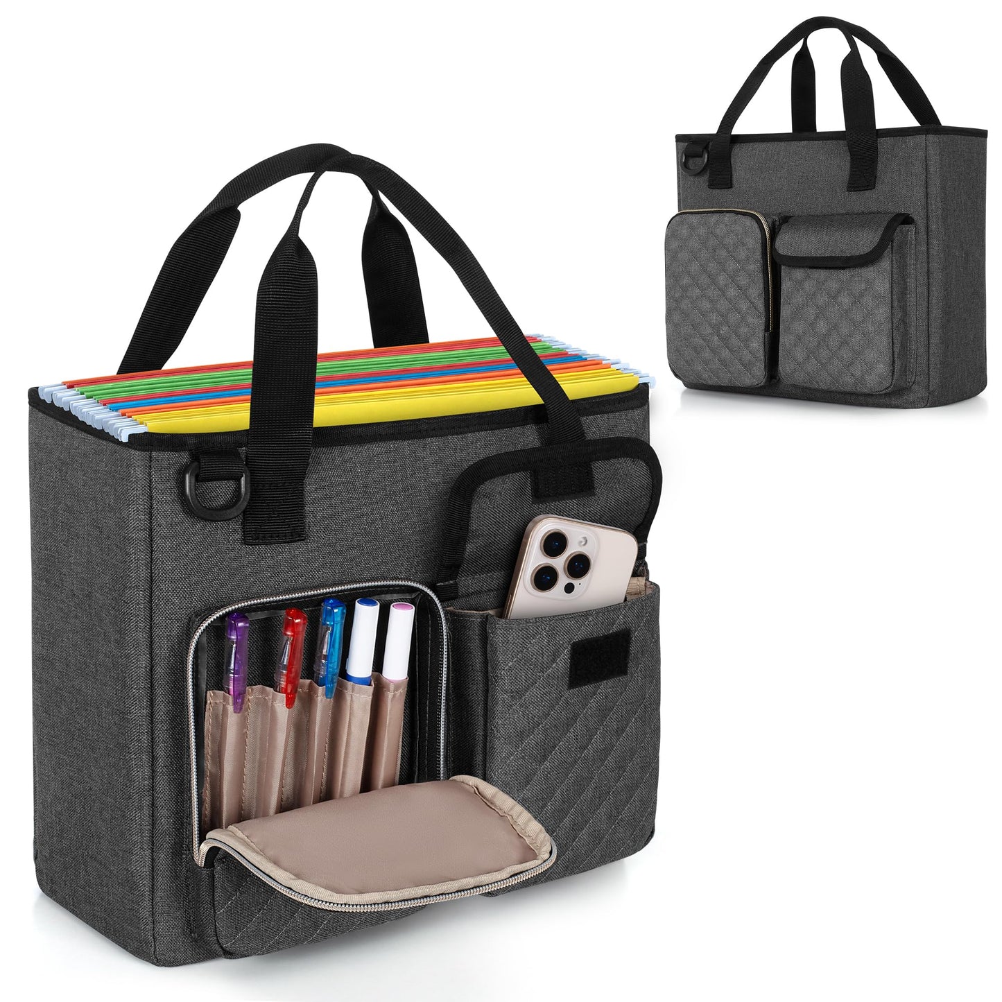 LUXJA Vertical File Organizer for Letter Size Hanging File Folder, Portable Document Organizer with Tablet Pocket (Up to 12.9 in), Bag Only, Gray