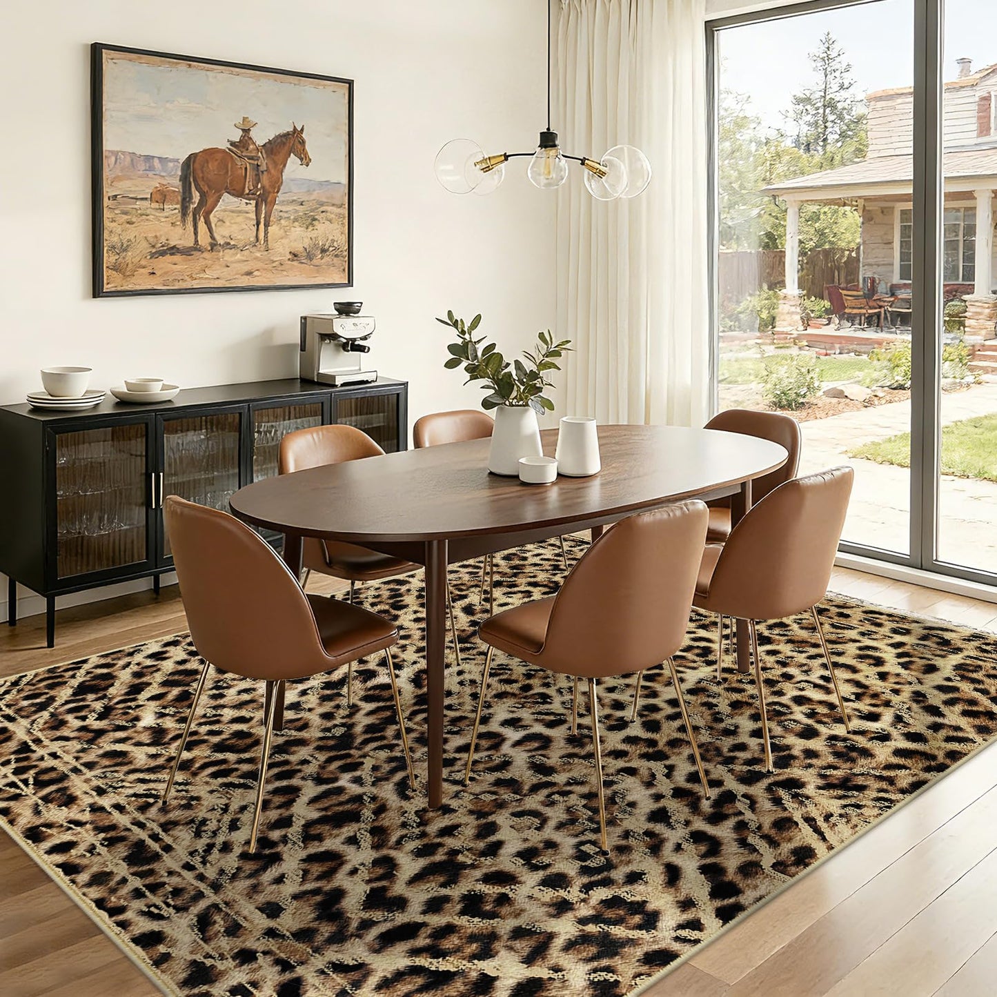 BESTSWEETIE Area Rug 8x10 Rug Machine Washable Non-Slip Low Pile Print Pattern Western Rug for Living Room Bedroom Entryway Tribal Series-Dark/Leopard