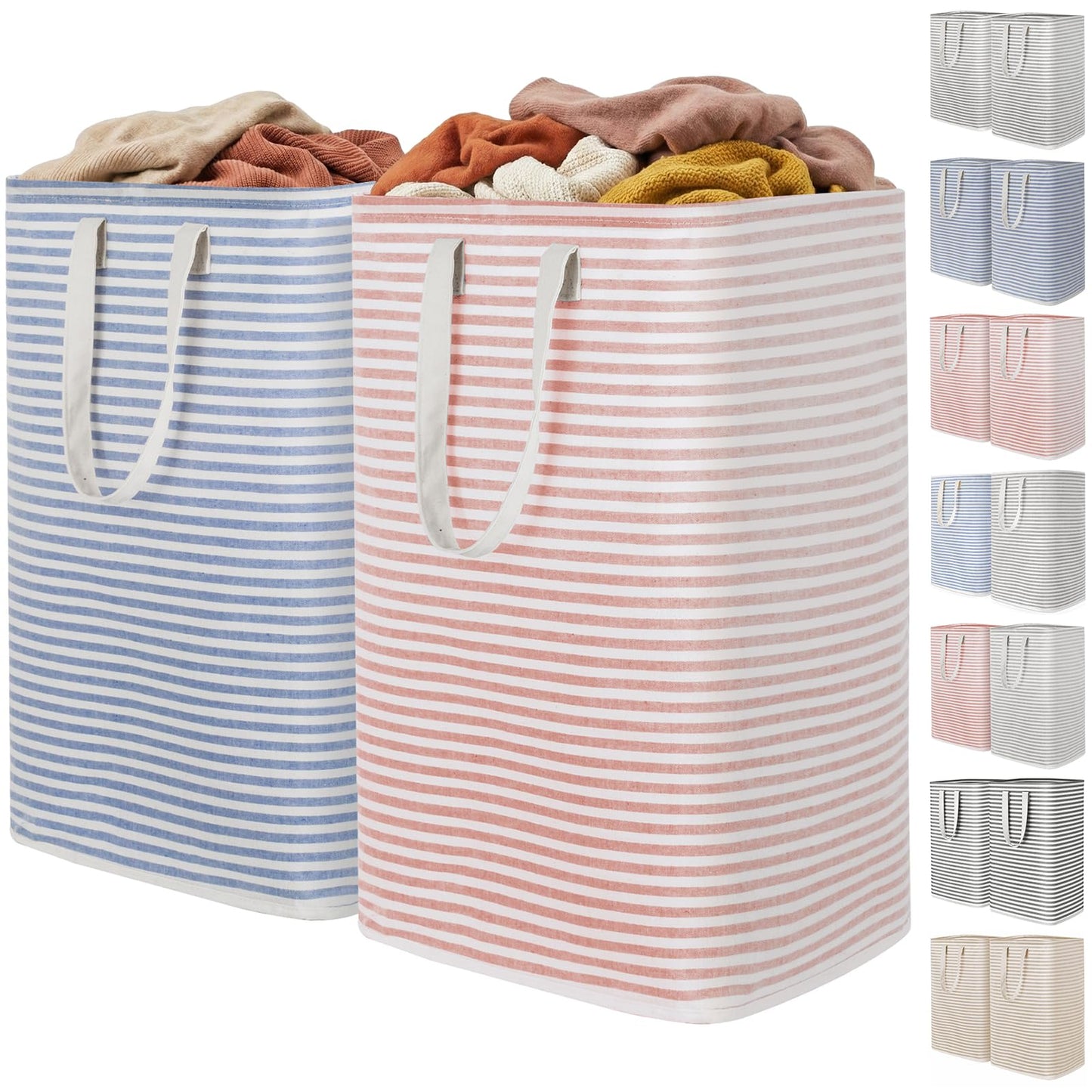 Lifewit 2 Pack Laundry Basket 80L Each, Collapsible Clothes Hamper with Reinforced Handles, Freestanding Waterproof Design for Bedroom and Laundry Room, Pink&Blue 160L Total
