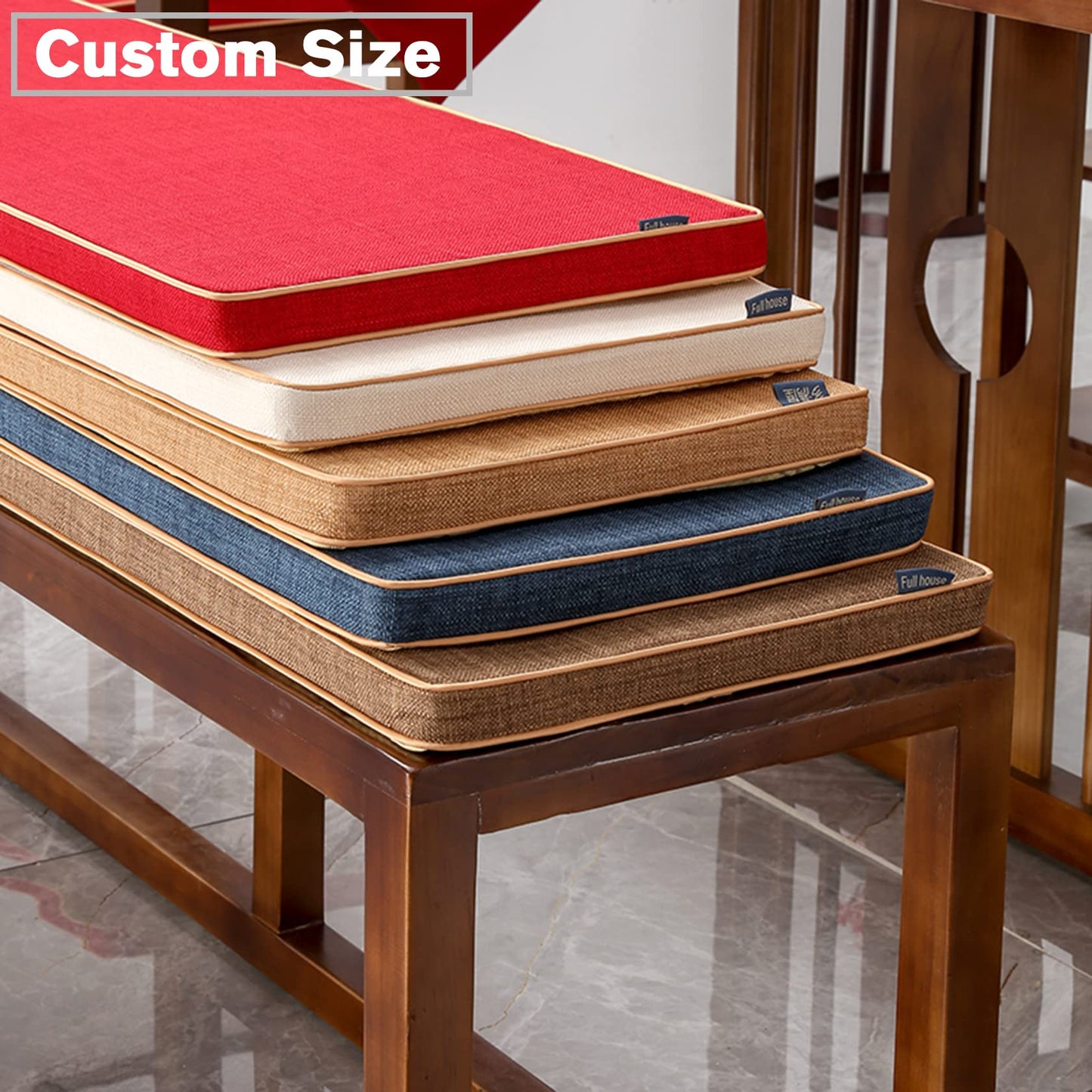 SXROMDA Customize Bench Cushion, Furniture Cushion, High Density Memory Foam, Linen Washable, Non-Slip Bench Pad for Shoe Bench Rack, Window, Piano, Dining (Custom Size, Beige-B)