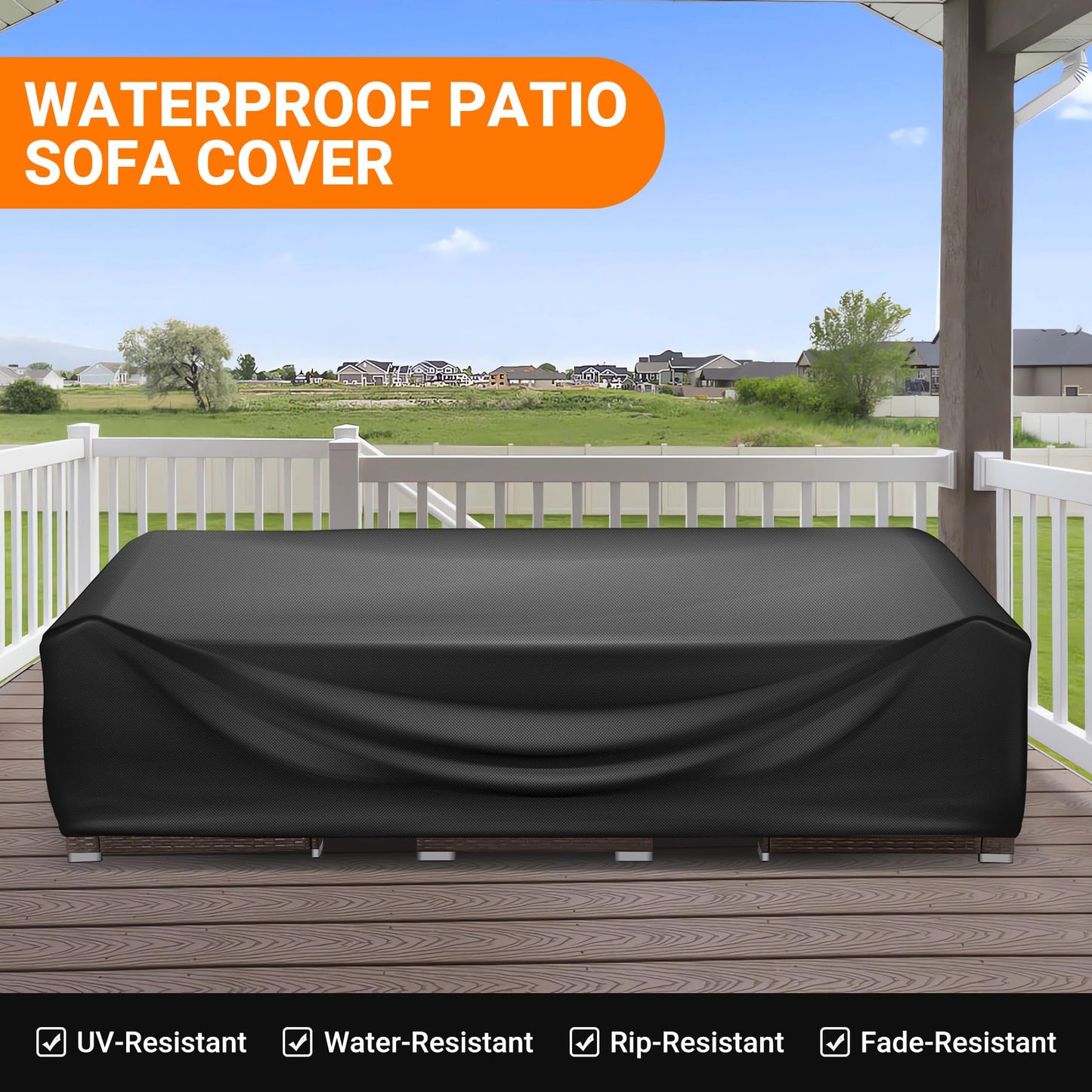 WLEAFJ Patio Furniture Covers Rectangle, Outdoor Table Covers Waterproof, Heavy Duty Outdoor Furniture Cover, Patio Sectional Set Cover 90" L x 64" W x 28" H, Black