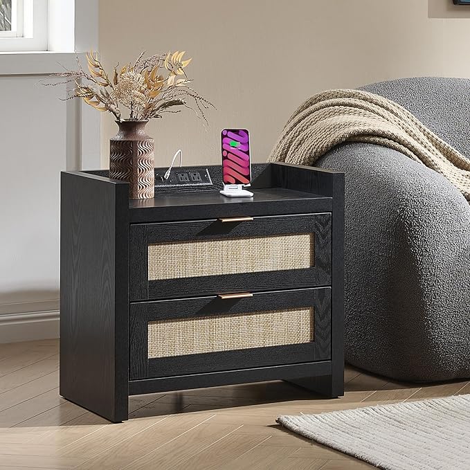 SICOTAS Black Nightstands Set of 2 Bed Side Table