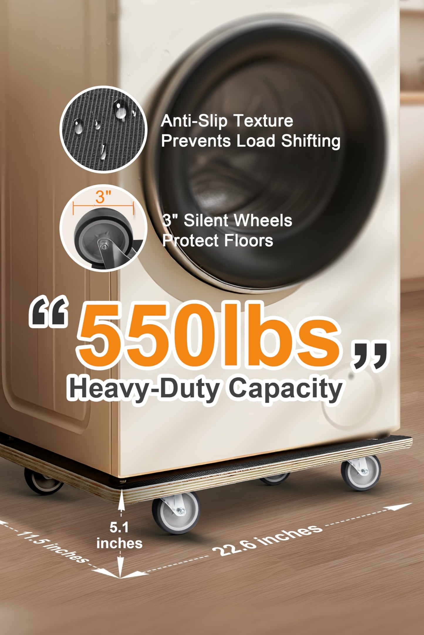 1100LB Heavy Duty Rectangle Moving Dolly Cart - 2-Pack with 3" TPR Silent Wheels, Non-Slip 11-Layer Plywood Platform, No Assembly Needed - for Furniture, Warehouse, Home & Commercial Use
