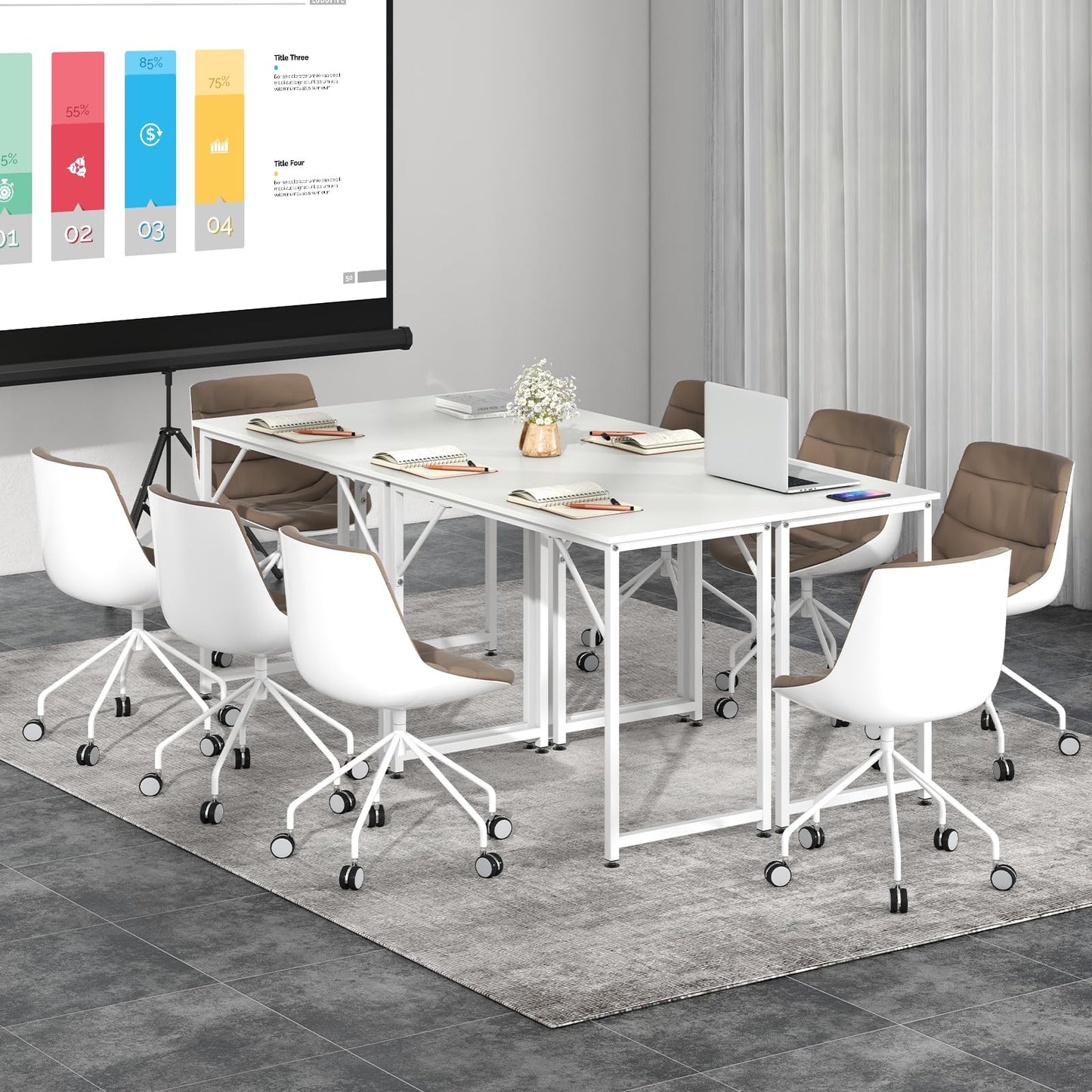 Tangkula Set of 2 Conference Tables, Rectangular Meeting Room Table with Adjustable Foot Pads, Seminar Table for School or College, Boardroom Desk, Study Writing Desk, Home Office Desk