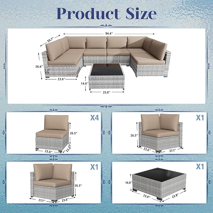 KIGOTY 7-Piece Patio Furniture Set, All-Weather PE Rattan Outdoor Sectional Sofa