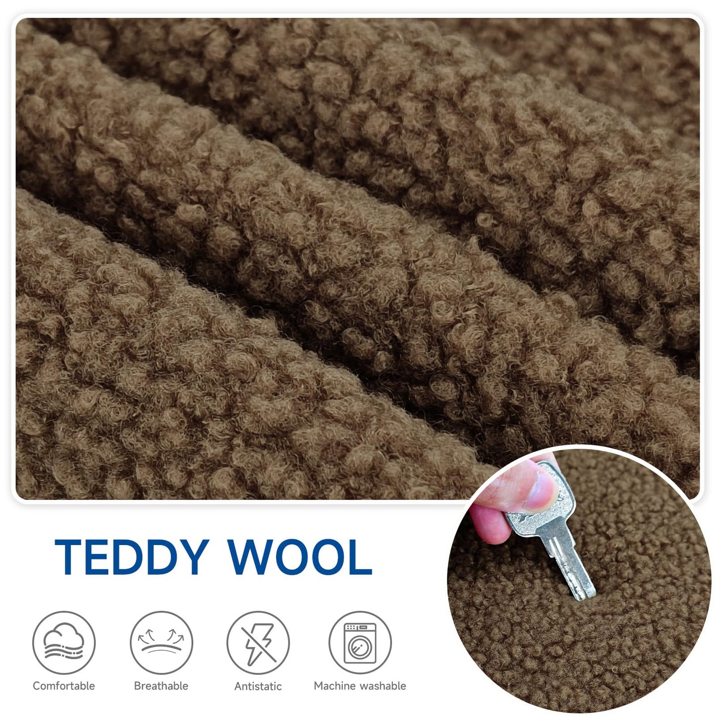 Teddy Wool Chaise Lounge Cover Indoor Armless Chaise Slipcover Luxury Elegance Lounge Chair Cover Ultra Soft Stretch Machine Washable Chair Covers for Living Room Bedroom Furniture, Brown