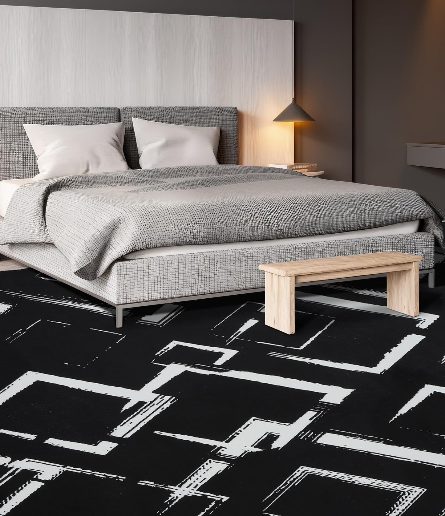 YIHOUSE Black Modern Geometric Area Rug 9x12, Black and White Rug with Abstract Diamond Patterns,Non-Shedding Washable Rugs for Bedroom, Home Office and Living Room