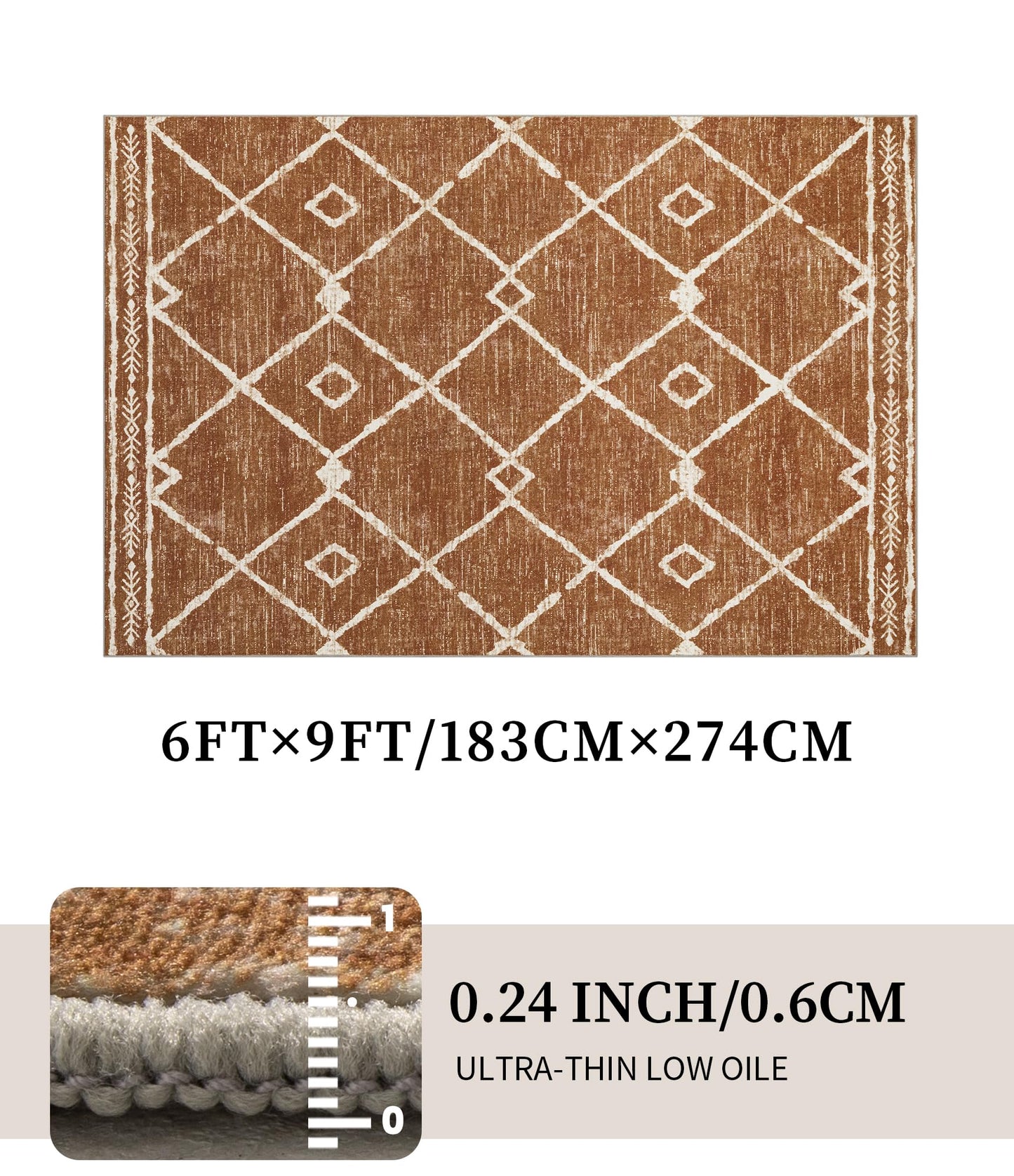 YIHOUSE Western Rugs for Living Room, 6x9 Moroccan Area Rug, Aztec Burnt Orange Large Rug, Southwestern Soft Low-Pile Washable Rugs for Bedroom, Dining Room
