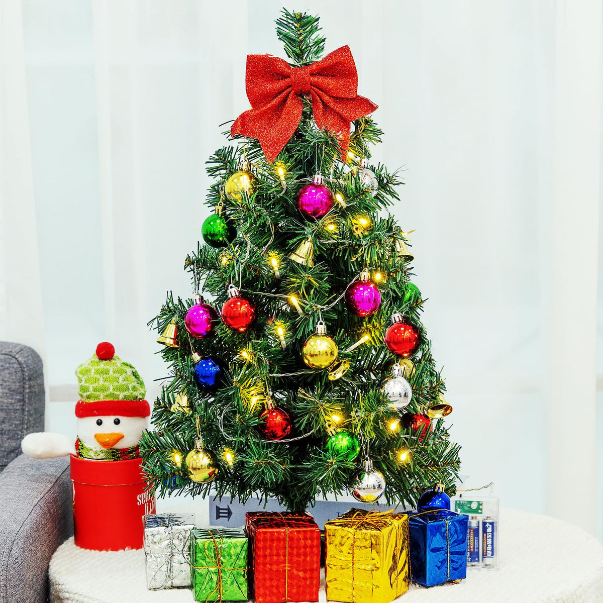 Mini Christmas Tree Small Christmas Tree with LED Lights Ornaments Tabletop Artificial Christmas Decorations Indoor Christmas Decor 24"/60cm 2025 New