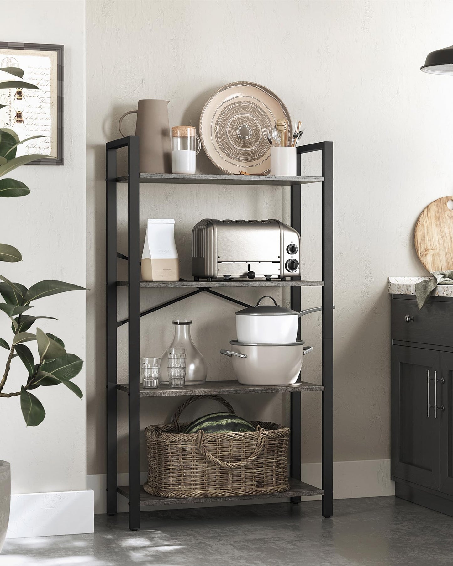 VASAGLE 4-Tier Bookshelf, Bookcase with Steel Frame, Book Shelf for Living Room, Home Office, Study, 11.8 x 26 x 47 Inches, Industrial Style, Charcoal Grey and Ink Black ULLS060B04