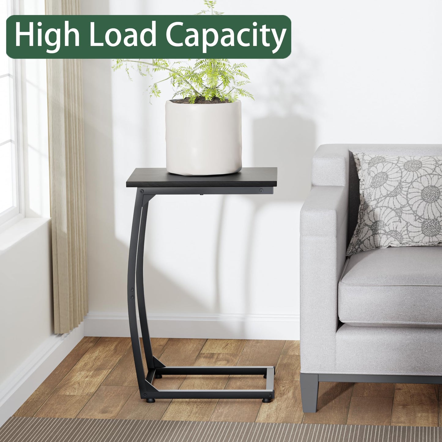 LAKEMID C Shaped End Table Set of 2,Side Table for Couch,Curved Support Legs, Slide Under Couch Table for Sofa, TV Tray Table for Living Room Bedroom(Black)
