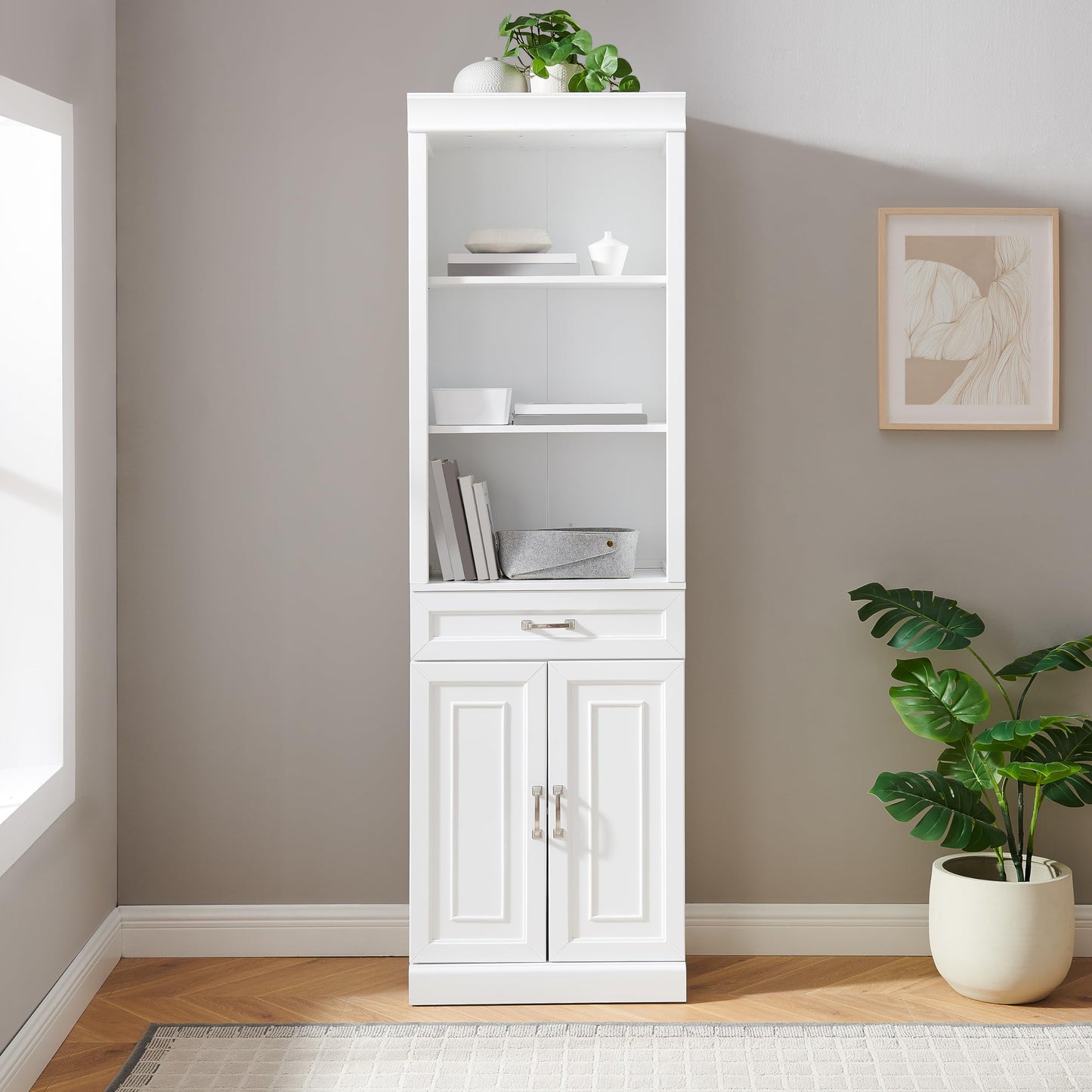 Crosley Furniture Stanton Storage Bookcase, Bookshelf Cabinet with Shelves, Kitchen and Living Room, White