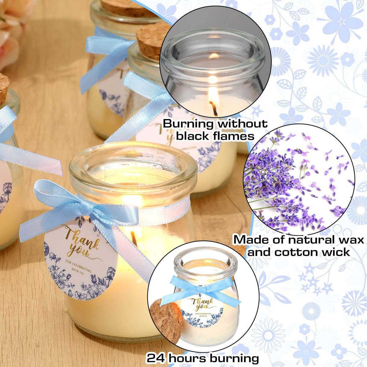 MTLEE 20 Pcs Blue Floral Candle Wedding Favors Something Blue Bridal Shower Gifts for Guests Soy Wax Candles with Glass Jar Bridesmaid Proposal Gifts for Wedding Bachelorette Bridal Shower