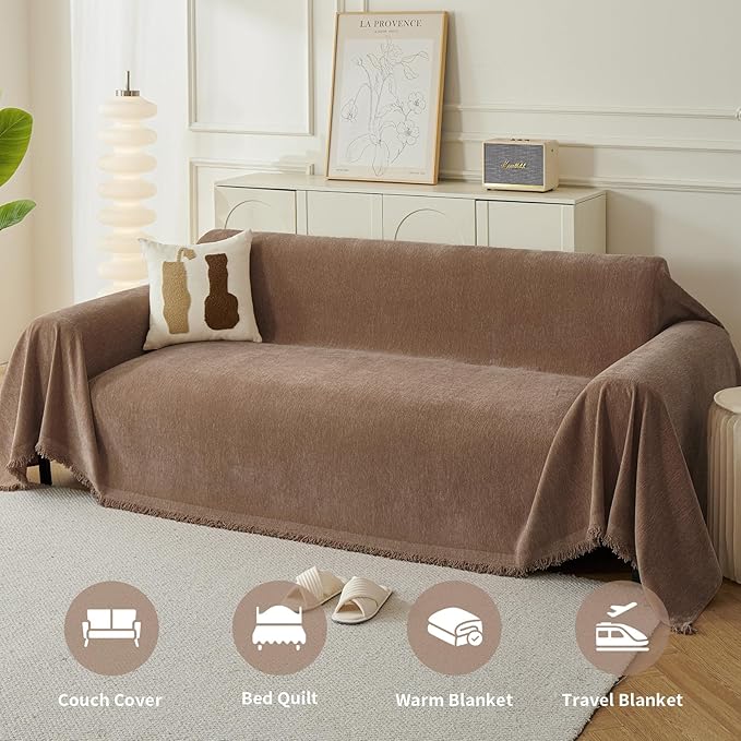 Couch Cover for Dogs, Boho Sofa Covers for 2 Cushion Couch, Chenille Sofa