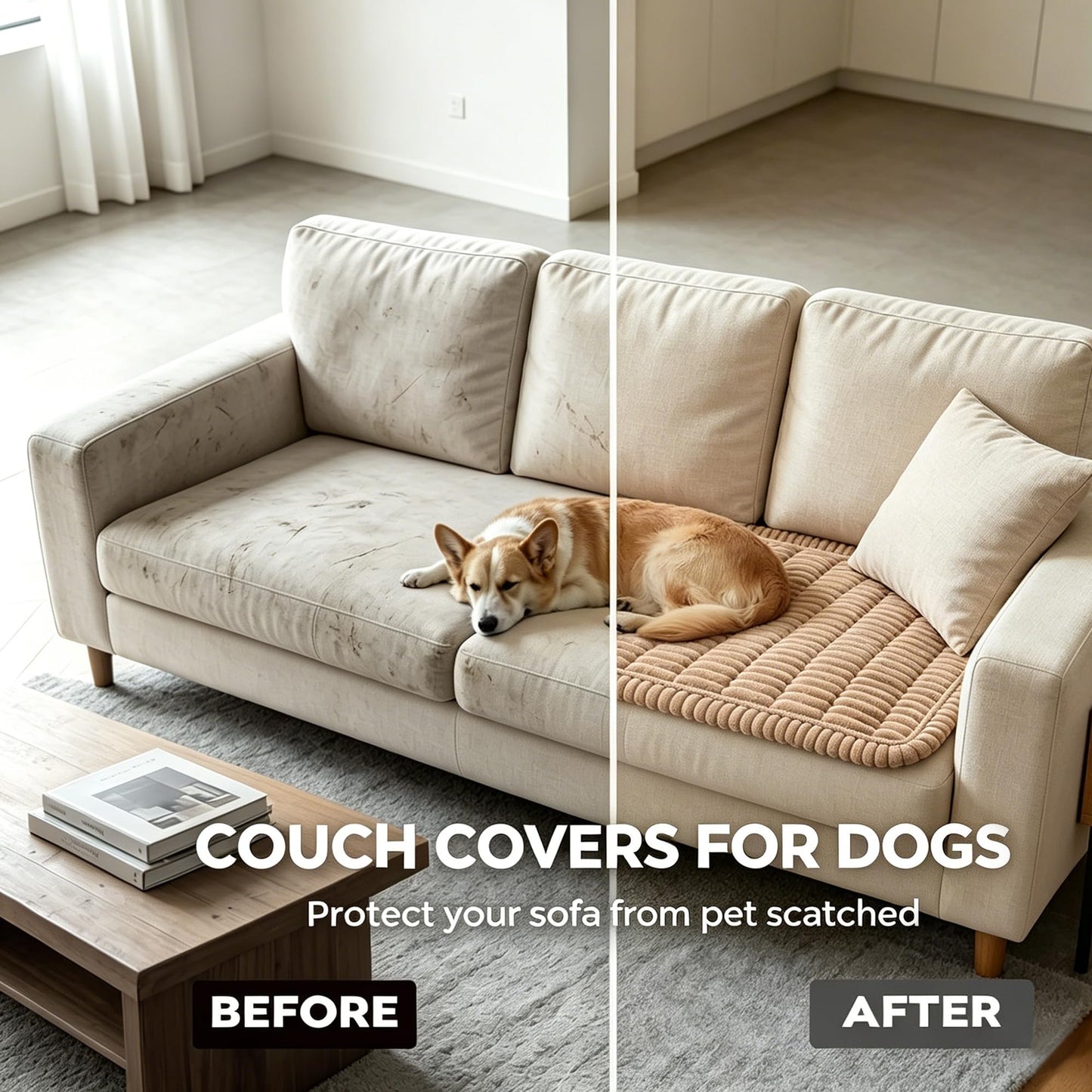 Washable Dog Couch Covers for 3 Cushion Sofa – Non Slip Plush Pet Sofa Protectors, 27.6" x 70.9" Fuzzy Furniture Protector for Dogs & Cats, Machine Washable Cover for Couch, Floor, Car, Camping