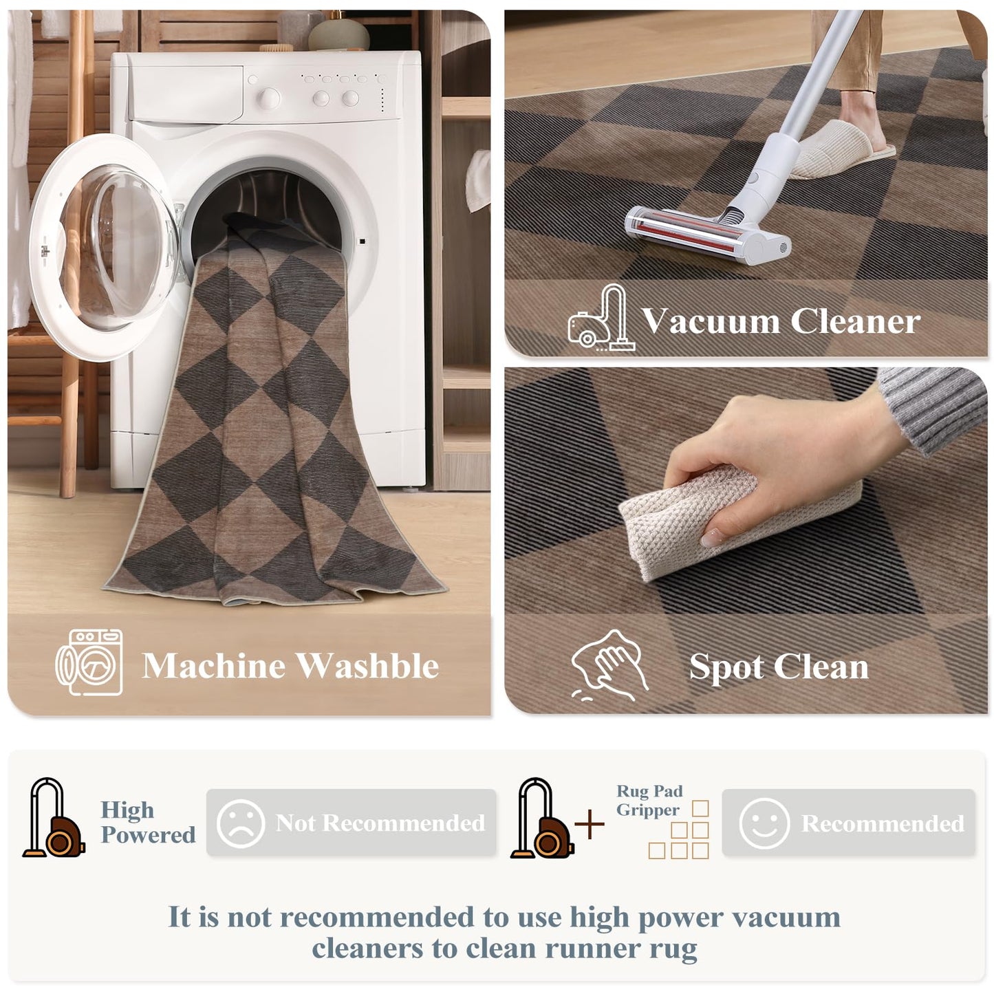 Beeiva Checkered Print Hallway Runner Rug 2x6, Moroccan Kitchen Runner Rugs Non Skid Washable 6ft Ultra Thin Stain Resistant Entryway Decor, Diamond Gingham Alfombra for Bathroom Laundry (Brown/Black)