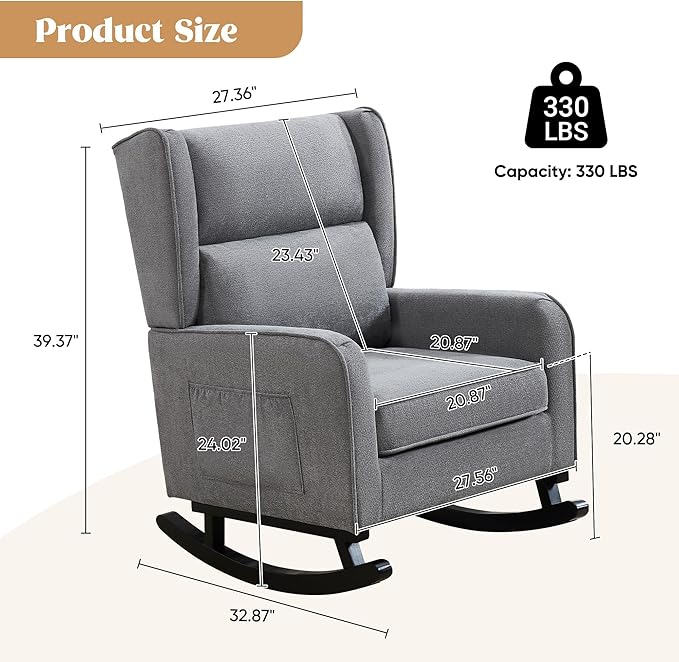 HCHAIRH Nursery Rocking Chairs, Modern Wingback Accent Chairs