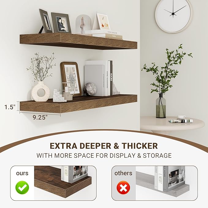 Acovy 72 Inch Floating Shelves, 3D Textured Wood Grain, Wooden Shelves